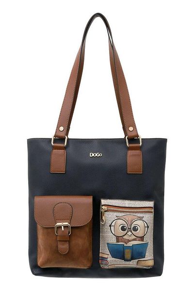Dogo Geantă de umăr din piele vegană pentru femei, albastru bleumarin - The Wise Owl Design