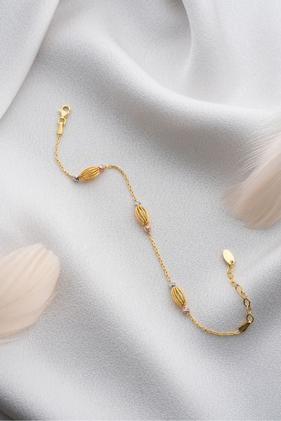 925 Ayar Gümüş Gold Oval Kafes Dorika Bileklik