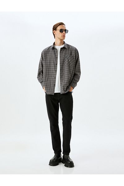 Koton Long Sleeve Pocket Detailed Cotton Blend Plaid Lumberjack Shirt