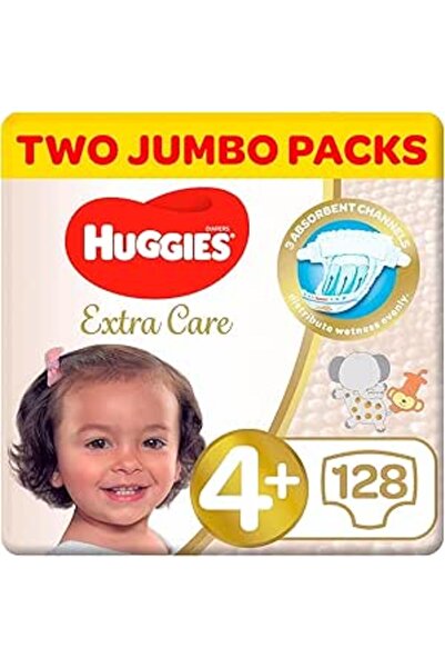 Huggies عناية إضافية، مقاس 4+، 10-16 كجم، عبوة مزدوجة جامبو، 128 حفاضة