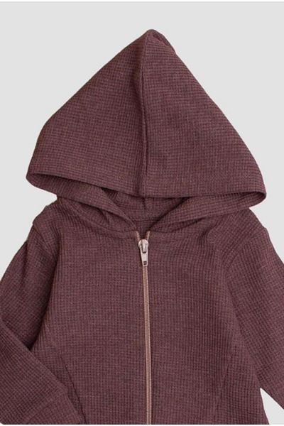 Chicsy Baby Waffle Image Sweet Zipper Closure Pocket Hooded Cotton Baby Romper