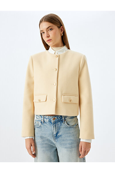 Koton Jachetă crop slim fit cu buzunar fără guler