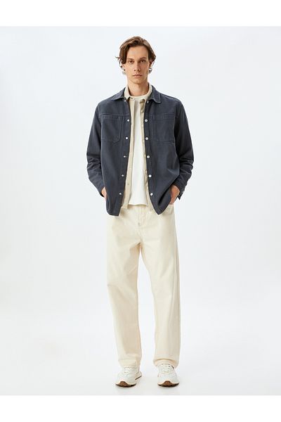 Koton Buttoned Cotton Long Sleeve Shirt with Pocket Detail