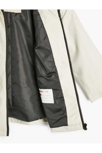 Koton Clamshell Pocket Zipper Closure Hooded Raincoat