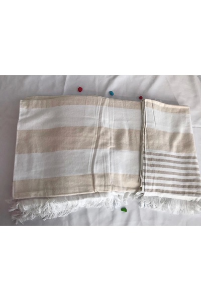 NİVEMESHOME Πετσέτα θαλάσσης Nivemeshome Καφέ-λευκή ριγέ φούντα