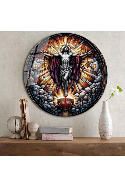 bestdecor Hz İsa Hristiyan Yuvarlak Cam Tablo | Hediyelik, Dekoratif, Ofis, M...