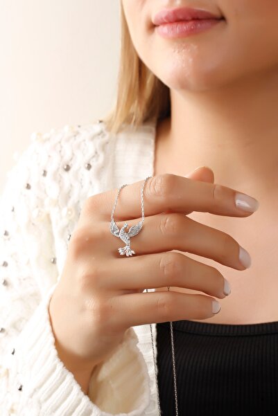 SUNSHINE 925 Ayar Gümüş , Zirkon Taşlı Anka Kuşu Kolye