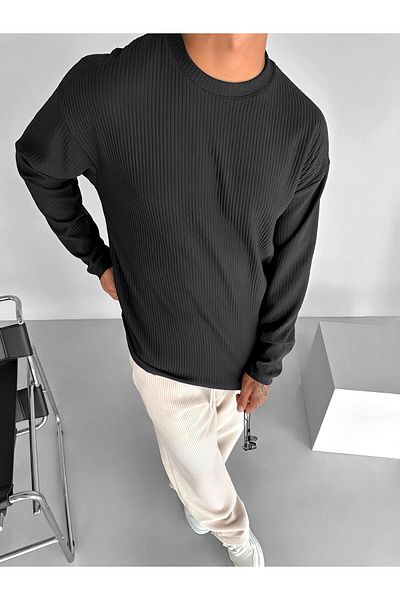 ablukaonline Men's Black Sweatshirt - Comfortable Fit, Ribbed Long Sleeve