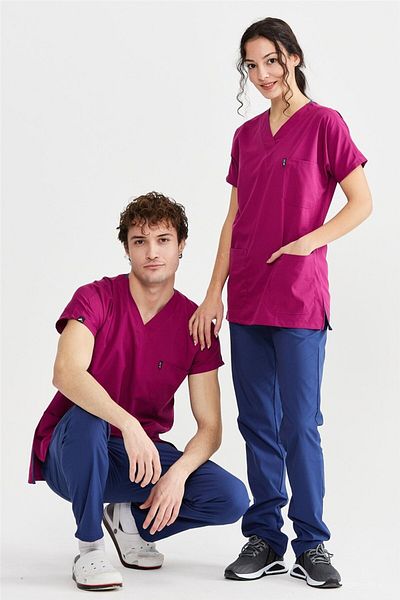 Çatı Medikal Ultralycra Harmony/basic - Costum de uniformă Lycra Doctor Nurse (UNISEX), Cherry/Storm Blue