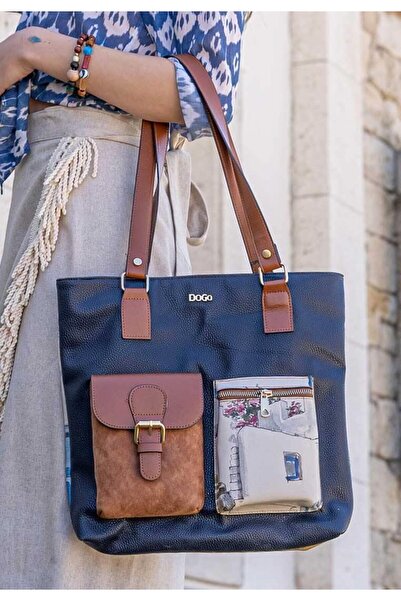 Dogo Women's Vegan Leather Navy Blue Shoulder Bag - Paperflower Design