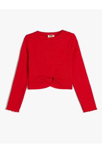 Koton Cotton Long Sleeve Camisole Blouse - Crew Neck and Heart Window Detail