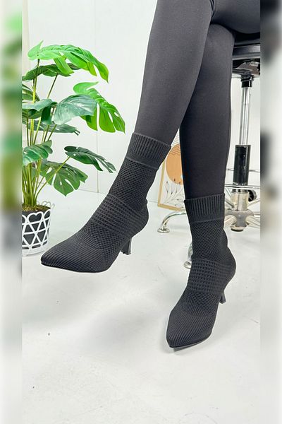 İmerShoes Cizme de zi cu zi pentru damă Cizme tricotaje negre tricotaje subțiri cu toc înalt șosete elastice cu dungi pantofi cu vârf ascuțit 169