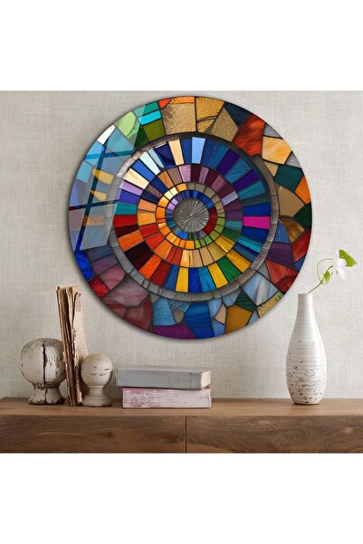 bestdecor Tablou rotund din sticlă cu temă de vitraliu abstract |   Cadou, De...