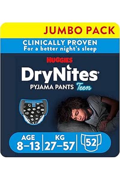 Huggies DryNites Pyjama Pants, 8-15 years,Diaper, Boys, 27-57 kg, 4 x Jumbo Pack, 52 Pants