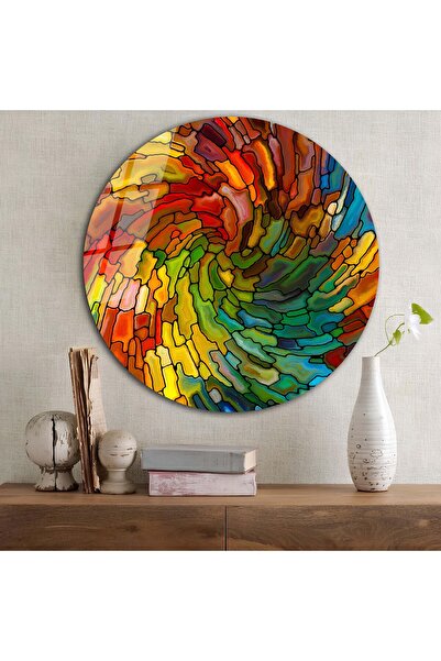 bestdecor Soyut Vitray Tema Yuvarlak Cam Tablo | Hediyelik, Dekoratif, Ofis, ...