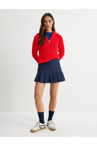Koton Half Zip Stand Collar Knitwear Sweater Hair Knit Textured Long Sleeve