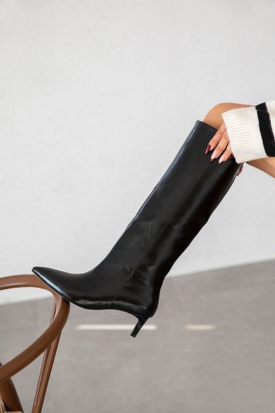 STRASWANS Γυναικείες μπότες Glinda Μαύρες Δερμάτινες Pino Heel