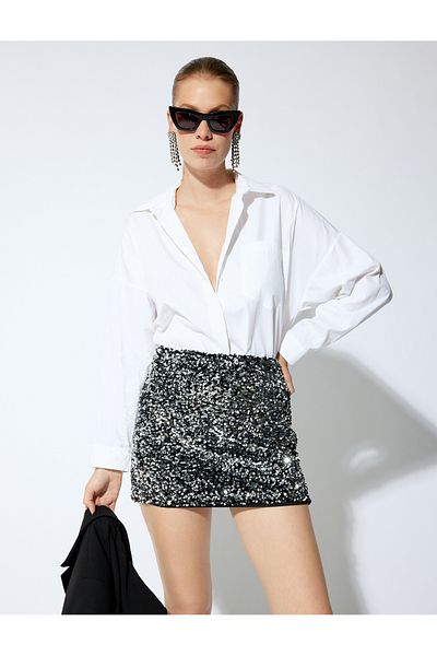Koton Sequin Sequined Mini Slim Fit Evening Dress Skirt