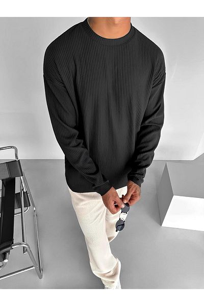 ablukaonline Men's Black Sweatshirt - Comfortable Fit, Ribbed Long Sleeve
