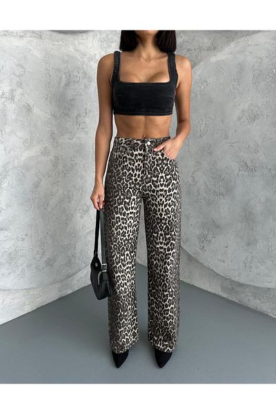 Zeo Basic Beige Zeo Basic Wide-Leg Pants - Leopard Print