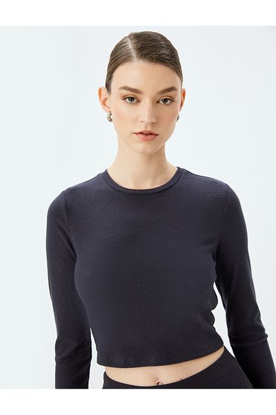 Koton Long Sleeve Crew Neck Knit Crop Sleepwear Top