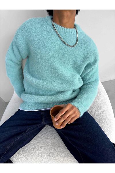 ablukaonline Πράσινο ανδρικό πουλόβερ με υφή oversize