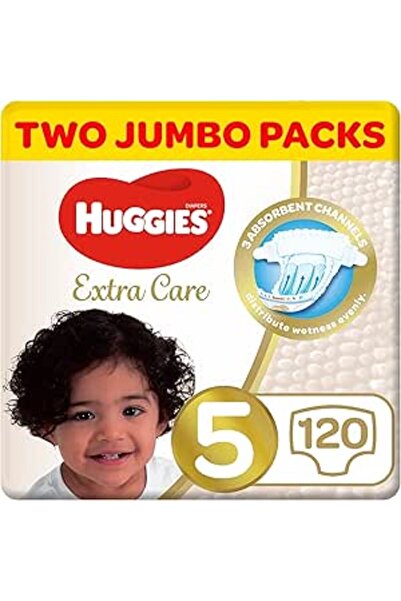 Huggies عناية إضافية، مقاس 5، 12 - 22 كجم، عبوة جامبو مزدوجة، 120 حفاضة