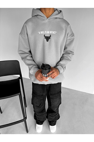 ablukaonline Ανδρικό φούτερ με στάμπα με μπουλόνι σε γκρι χρώμα