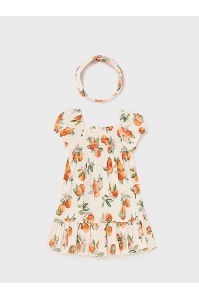 MAYORAL Baby Girl Combed Cotton Printed Dress Bandana Set1923