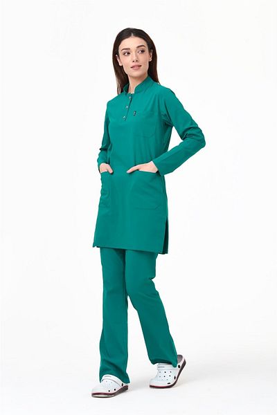 Çatı Medikal Ultralycra Modest - Χειρουργικό Πράσινο Lycra Doctor Nurse Hijab Jersey Σετ