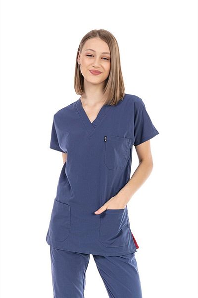 Çatı Medikal Ultralycra Basic - Scrubs pentru Doctori și Asistente cuÂ Lycra, Top Unic (UNISEX), Albastru Furtună