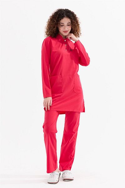Çatı Medikal Ultralycra Modest - Set de uniforme pentru medic și asistentă din Lycra, floare de rodie