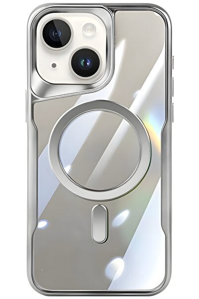 Fibaks İphone 14 Plus 15 Plus Uyumlu Kılıf Prizma Kamera Çıkıntılı Magsafe Şarj Destekli Mat Renkli Şeffaf