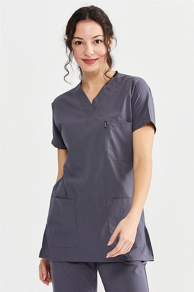 Çatı Medikal Ultralycra Basic - Tricou chirurgical cu un singur top din Lycra Doctor Nurse Scrubs (UNISEX), Asfalt