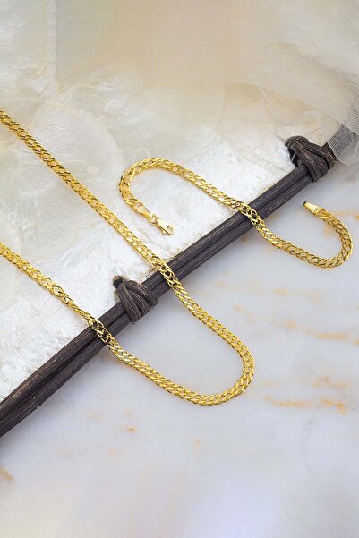 Else Silver 925 Ayar İçiçe Zincir Hallow Model Gümüş Kolye ve Bileklik Kombin