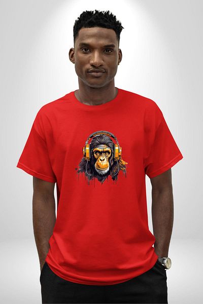Angemiel Monkey Gold Headset Music Cotton Crew Neck Women Men Oversize Boyfriend Digital Printed Girl