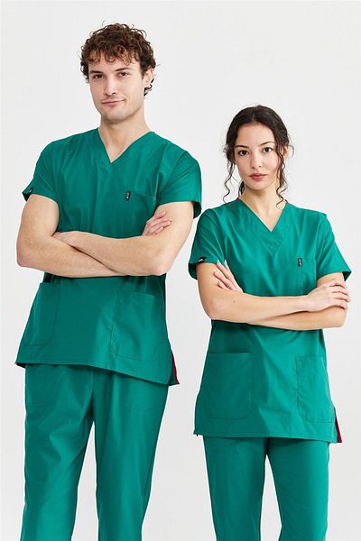 Çatı Medikal Ultralycra Basic - Tricou chirurgical cu un singur top din Lycra Doctor Nurse Scrubs (UNISEX), verde chirurgical