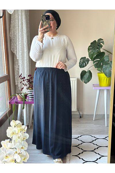 TDYtrendy Giyim Mother's Elastic Waist Winter Steel Neck Stoned Large Size Skirt