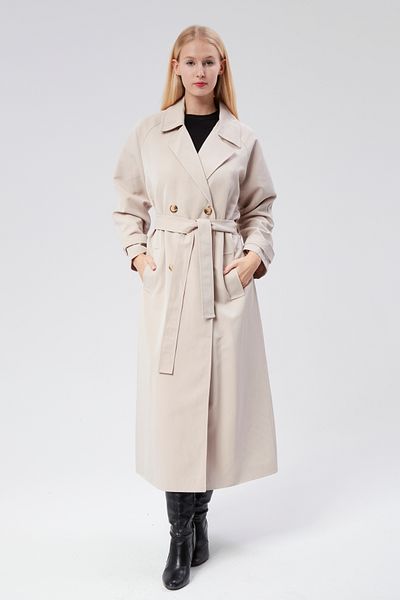 Bolivente Women's Double Breasted Lined Belted Woven Trench Coat