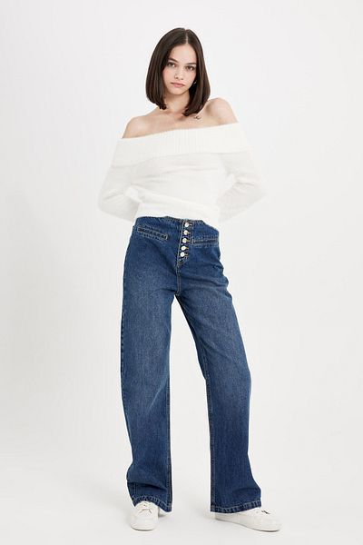 DeFacto 90er Jahre lange Jeanshose mit weitem Bein und hoher Taille