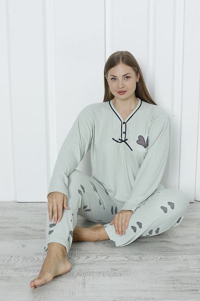 Wordex Fwn 3400 Interlock Embroidered Winter Plus Size Women's Pajamas Set
