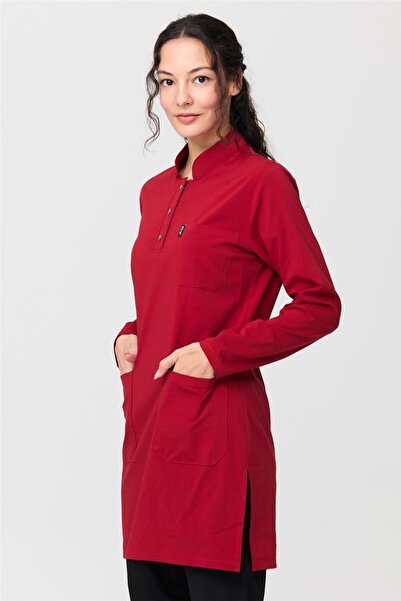 Çatı Medikal Ultralycra Modest - Lycra Doctor Nurse Hijab Single Top Jersey, Red