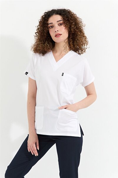 Çatı Medikal Happiness Spaniard - قميص جراحي من الليكرا للطبيب والممرضات (للن...