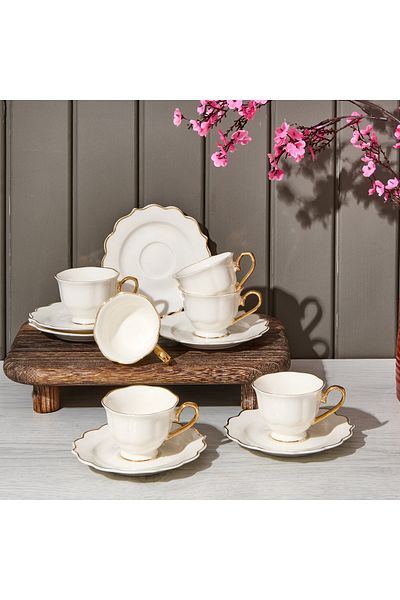 Paçi Valeria Porcelain 6-Piece Striped Coffee Cup - White - 90 ml