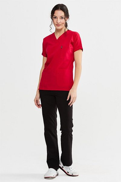 Çatı Medikal Ultralycra Harmony/spaniard - Costum de uniformă Doctor Nurse din Lycra (FEMEI), Roșu/negru