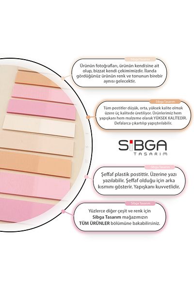 sibga tasarım Transparent Colored Post-It Note Paper - 200 Sheets Bookmark Sticker