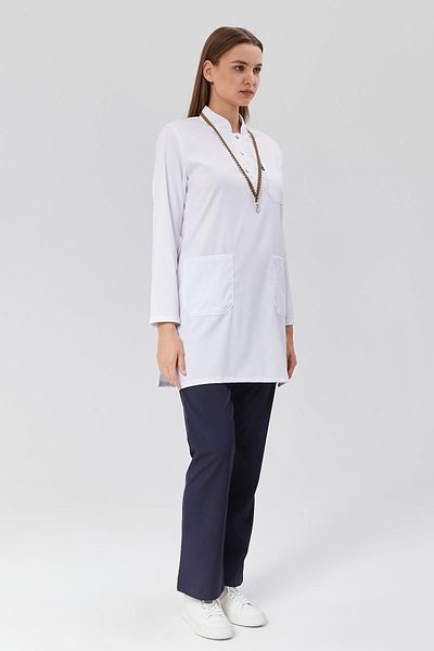 Çatı Medikal Happiness Modest - Set de uniforme pentru îmbrăcăminte pentru medic și asistentă din Lycra, alb/albastru închis