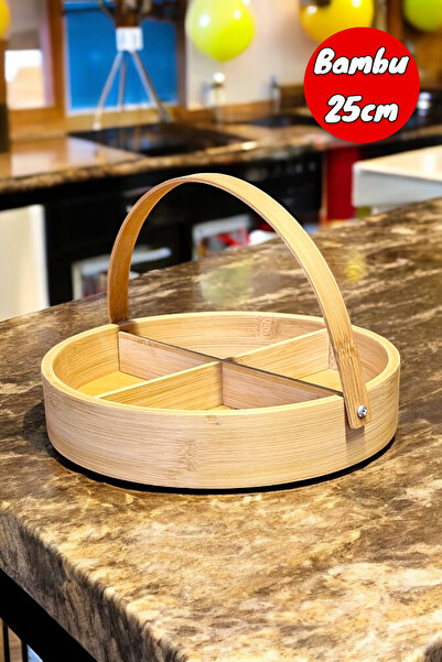 Kitchen Way 4 Oynar Bölmeli Tutma Saplı Bambu Kahvaltılık Meyvelik Çerezlik K...