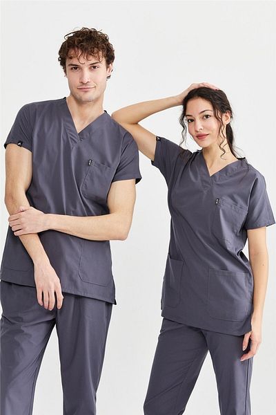 Çatı Medikal Ultralycra Basic - Tricou chirurgical cu un singur top din Lycra Doctor Nurse Scrubs (UNISEX), Asfalt