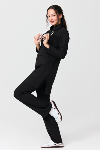 Çatı Medikal Ultralycra Modest - Likralı Doktor Hemşire Tesettür Forma Takımı, Siyah